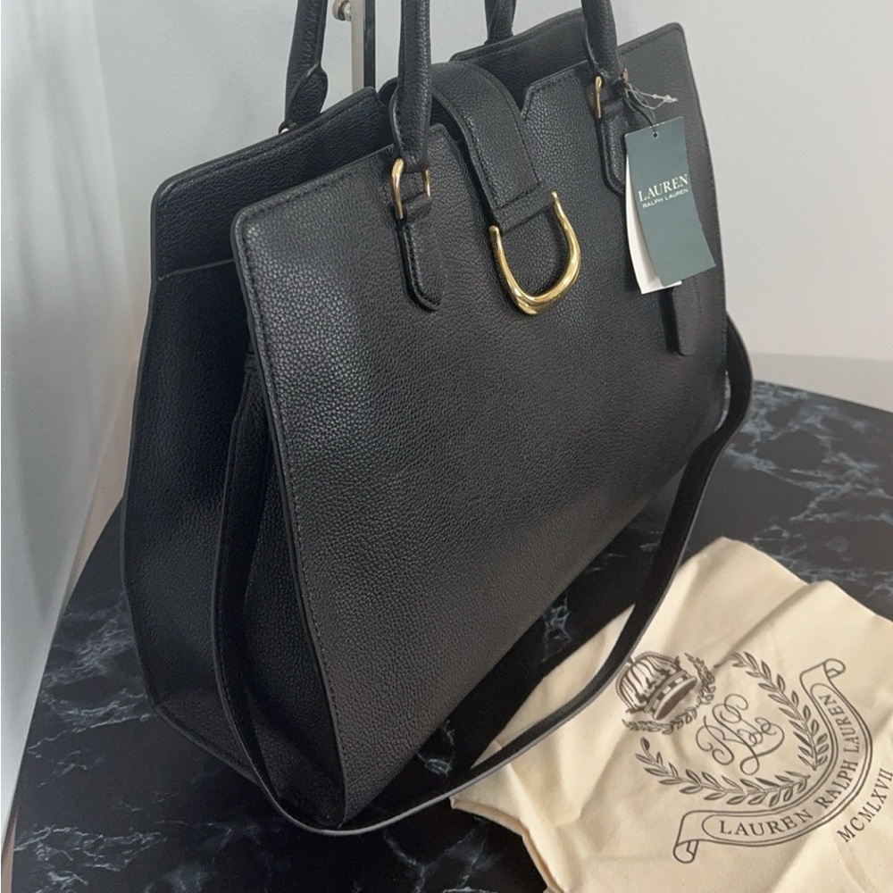 LAUREN RALPH LAUREN Large Bag Leather Black Carryover Laptop Satchel AUTHENTIC - Picture 6 of 16